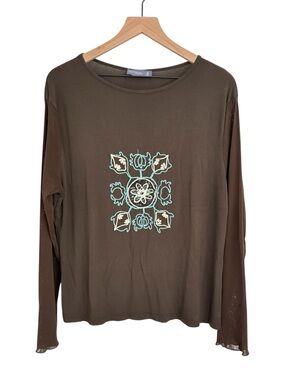 Womens Brown Long Sleeve Graphic Tee - Y2K